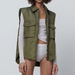 Spring Summer Cotton Padded Jacket Work Vest Army Green Vest Cardigan-Fancey Boutique