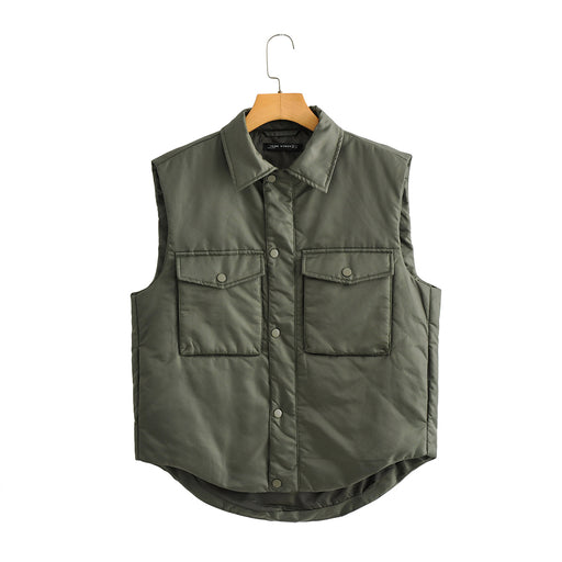 Spring Summer Cotton Padded Jacket Work Vest Army Green Vest Cardigan-Army Green-Fancey Boutique