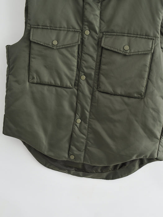 Spring Summer Cotton Padded Jacket Work Vest Army Green Vest Cardigan-Fancey Boutique