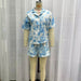 Color-Blue-Women Clothing Printing Collared Shirt Shorts Suit-Fancey Boutique