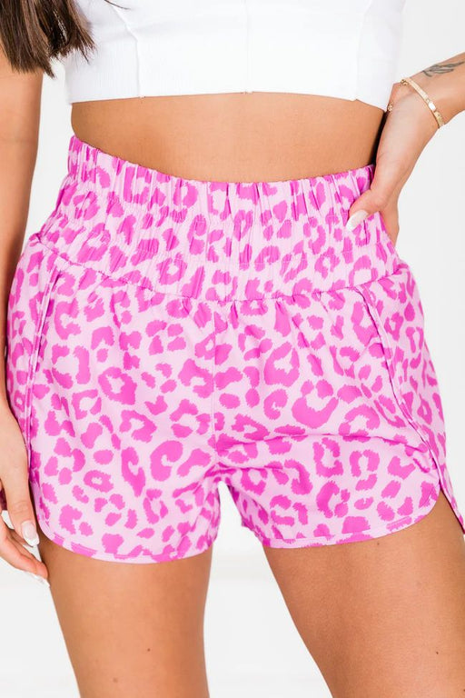 Color-Rose Red Leopard-Print-Summer Women Digital Printing Shorts-Fancey Boutique