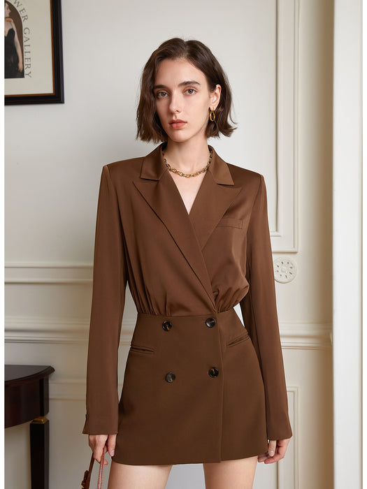 Color-Chestnut-Business Suit Dress Women Office V Neck Long Sleeve Shirt Collar A Line Dress-Fancey Boutique