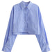 Color-Blue-1-Spring Women Clothing Collared Hem Pocket Decorative Long Sleeve Short Shirt-Fancey Boutique