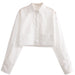 Color-White-Spring Women Clothing Collared Hem Pocket Decorative Long Sleeve Short Shirt-Fancey Boutique