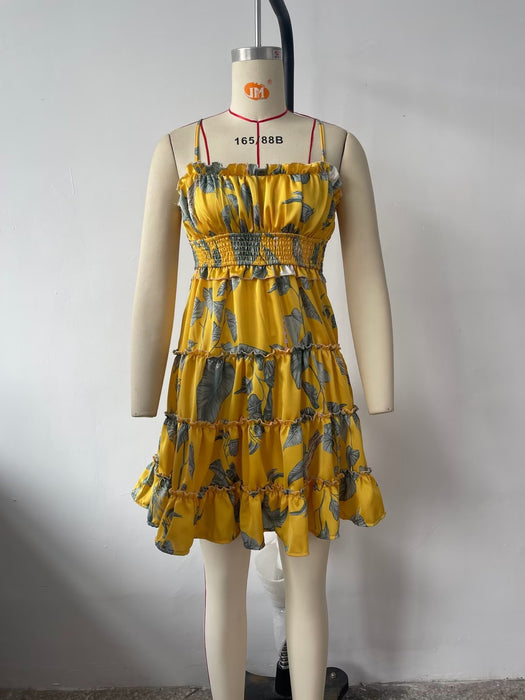 Women Clothing V Neck Flounce Suspender Midi Dress-Fancey Boutique