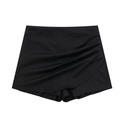 Color-Black-Women Clothing High Waist Side Pleated Hem Irregular Asymmetric Faux Leather Skirt-Fancey Boutique