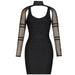 Color-Black-Autumn Winter Black U Neck Long Sleeved Mesh Layering Bandage One Piece Dress Women Niche Party Dress-Fancey Boutique