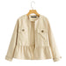 Women Two Color Top Laminated Decoration Coat-Khaki-Fancey Boutique