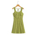 Summer French Vacation Green Single Breasted Square Collar Dress Wide Brimmed Cami Dress-Fancey Boutique