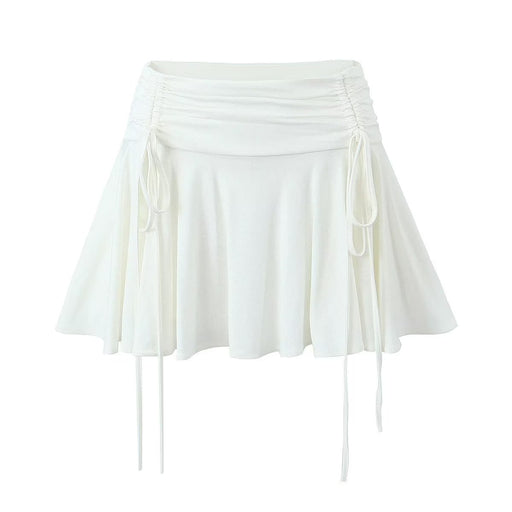 Color-White-Pure Sweet Spicy Lace up Side Skirt Niche Vitality Low Waist Pleated Skirt Women-Fancey Boutique