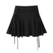 Color-Black-Pure Sweet Spicy Lace up Side Skirt Niche Vitality Low Waist Pleated Skirt Women-Fancey Boutique