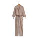 Color-Khaki-Spring Autumn Women Clothing Double Breasted Multi Pocket with Belt Solid Color Jumpsuit-Fancey Boutique