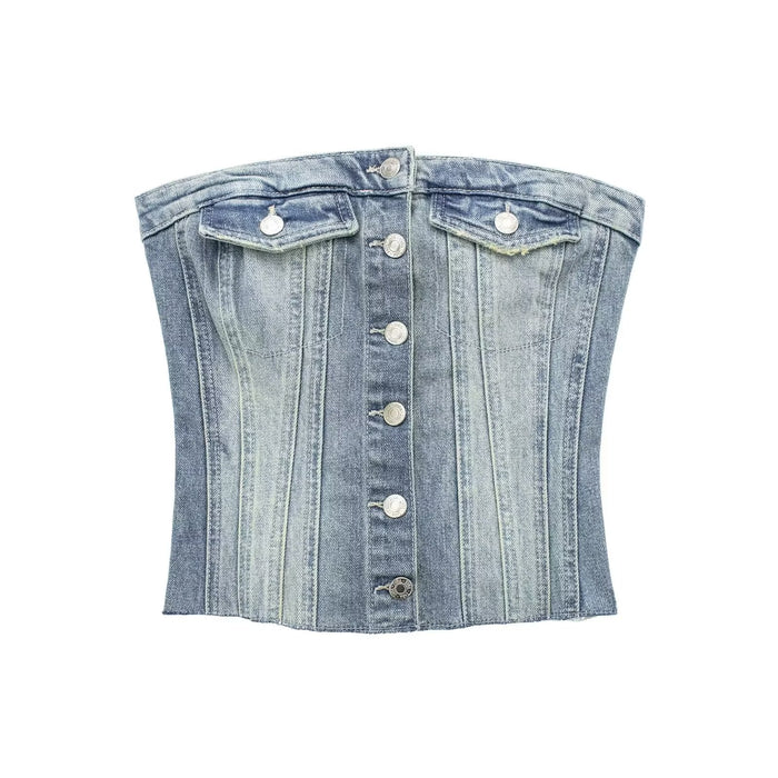 Corset Denim Tube Top Sexy Inner Wear Early Spring Breasted Design Women Clothing-Fancey Boutique