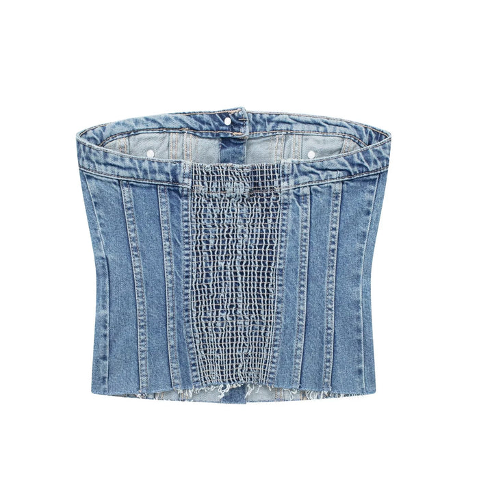 Corset Denim Tube Top Sexy Inner Wear Early Spring Breasted Design Women Clothing-Fancey Boutique