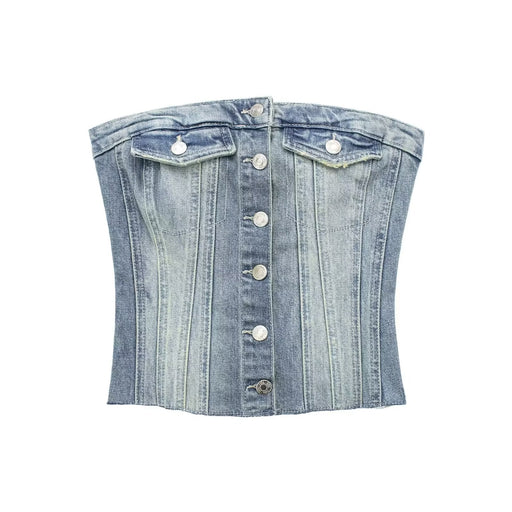 Corset Denim Tube Top Sexy Inner Wear Early Spring Breasted Design Women Clothing-Light Blue-Fancey Boutique