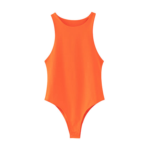 Color-Orange-Jumpsuit Women Sexy Slim Beach Bodysuit Solid Color Tight Jumpsuit Top-Fancey Boutique