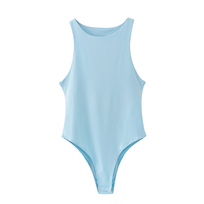 Color-Blue-Jumpsuit Women Sexy Slim Beach Bodysuit Solid Color Tight Jumpsuit Top-Fancey Boutique