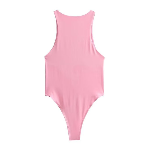 Color-Pink-Jumpsuit Women Sexy Slim Beach Bodysuit Solid Color Tight Jumpsuit Top-Fancey Boutique