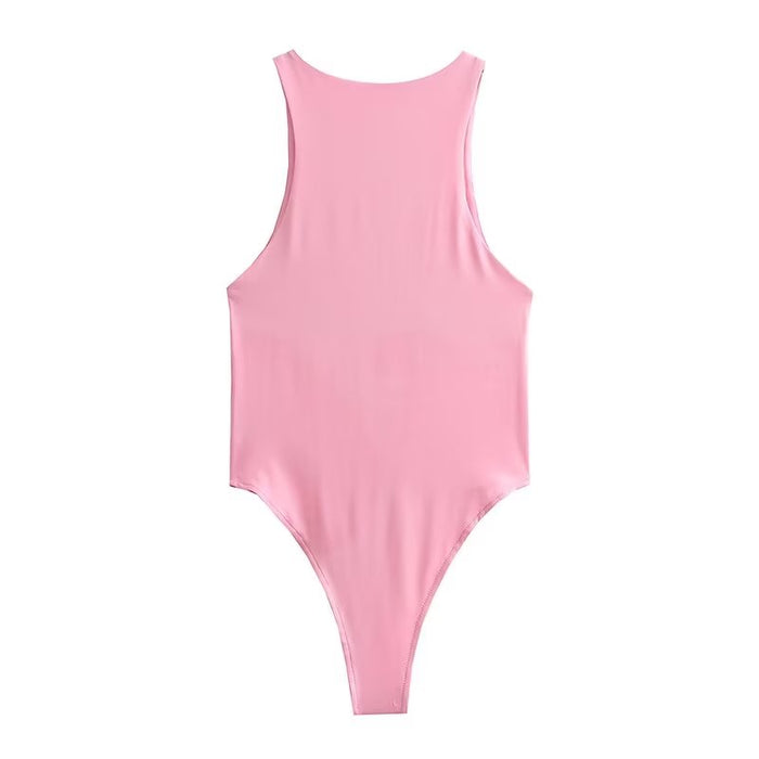 Color-Pink-Jumpsuit Women Sexy Slim Beach Bodysuit Solid Color Tight Jumpsuit Top-Fancey Boutique