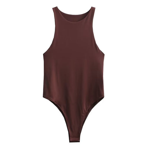 Color-Brown-Jumpsuit Women Sexy Slim Beach Bodysuit Solid Color Tight Jumpsuit Top-Fancey Boutique
