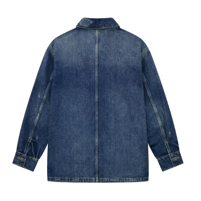 Loose Denim Jacket Women Autumn Clothing Retro Hong Kong Long Sleeve Jacket Top Coat-Fancey Boutique