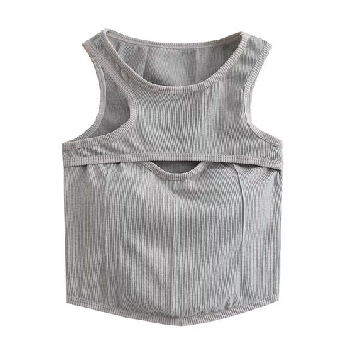Salt Sweet Sexy Beauty Back Design Solid Color Sexy Vest Slim Fit-Gray-Fancey Boutique
