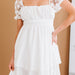 Color-White-White Square Neck Lace Contrast Ruffles Bow Back A Line Mini Dress-Fancey Boutique
