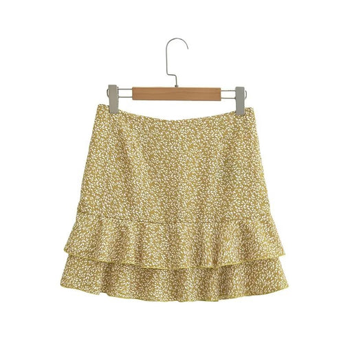 Color-Yellow-Summer Pleated Skirt Ruffled Printed Dress Floral Skirt Women-Fancey Boutique