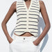 Summer Women Casual Sleeveless V neck Knitted Striped Vest-Fancey Boutique