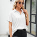 Color-White-Women Solid Color Satin Short Sleeve Button Shoulder Satin Shirt-Fancey Boutique