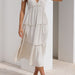 Color-Ivory-Summer Natural Women Dress Hemp Cotton Tied V neck Loose Gathers Drape Dress-Fancey Boutique