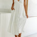 Color-White-Summer Natural Women Dress Hemp Cotton Tied V neck Loose Gathers Drape Dress-Fancey Boutique