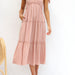 Color-Pink-Summer Natural Women Dress Hemp Cotton Tied V neck Loose Gathers Drape Dress-Fancey Boutique