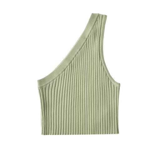 Color-Green-Summer Women Clothing Oblique Collar One Piece Knitted Backless Short Sleeveless Knitted Vest-Fancey Boutique