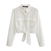 Summer Women White Long Sleeve Knot Shirt-White-Fancey Boutique