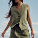 Women Summer Solid Green Elegant Button Vest-Fancey Boutique