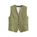 Women Summer Solid Green Elegant Button Vest-Green-Fancey Boutique