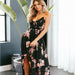 Color-Spring Summer Arrival Dress Printed Large Swing Slit Slim-Fitting Strappy Low Cut Maxi Dress-Fancey Boutique