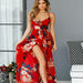 Color-Spring Summer Arrival Dress Printed Large Swing Slit Slim-Fitting Strappy Low Cut Maxi Dress-Fancey Boutique