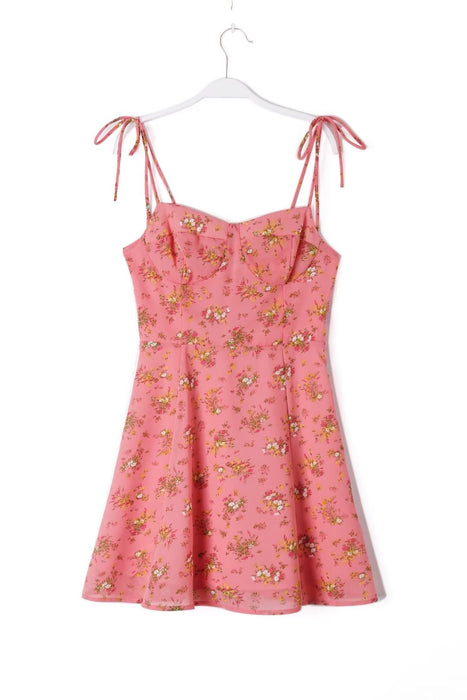 Fresh Sweet Lotus Leaf Slim Fit Holiday Dress Summer A Line Short French Girl Floral Slip Dress-Pink-Fancey Boutique