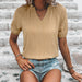 Color-Khaki-Women Clothing V neck Casual All Matching Graceful Solid Color Shirt-Fancey Boutique