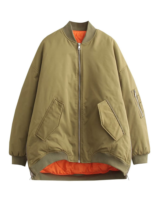 Color-Olive Green-Spring Women Loose Casual Flight Cotton Coat Jacket Coat-Fancey Boutique
