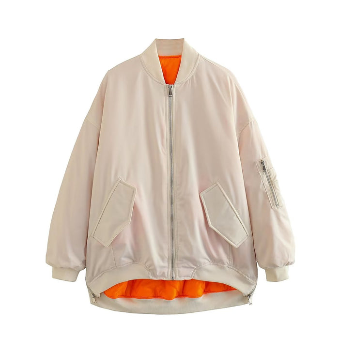 Color-Ivory-Spring Women Loose Casual Flight Cotton Coat Jacket Coat-Fancey Boutique