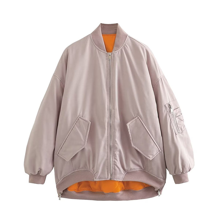 Color-Lavender-Spring Women Loose Casual Flight Cotton Coat Jacket Coat-Fancey Boutique
