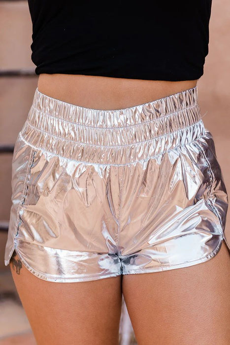 Color-Silver-Summer Women Clothing Trend Elastic Waist Shorts Pants-Fancey Boutique