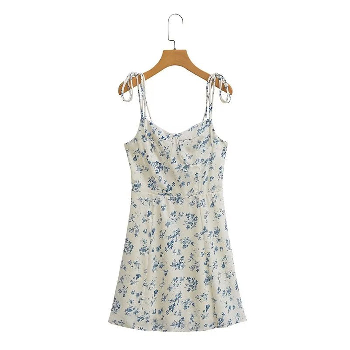 Summer French Slim Fit High Waist Strap Dress Shoulder Lace up Girl Floral Dress-Multi-Fancey Boutique