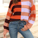 Color-Orange-Fall Women Clothing Patchwork Stripes Contrast Color round Neck Knitwear Pullover Sweater-Fancey Boutique