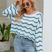 Color-Green-Autumn Winter Women Clothing Long Sleeve Round Neck Knitted Striped Sweater Women-Fancey Boutique