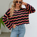 Color-Black-Autumn Winter Women Clothing Long Sleeve Round Neck Knitted Striped Sweater Women-Fancey Boutique