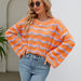 Color-Orange-Autumn Winter Women Clothing Long Sleeve Round Neck Knitted Striped Sweater Women-Fancey Boutique